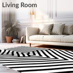 Black And White Striped Geometric Design Rug