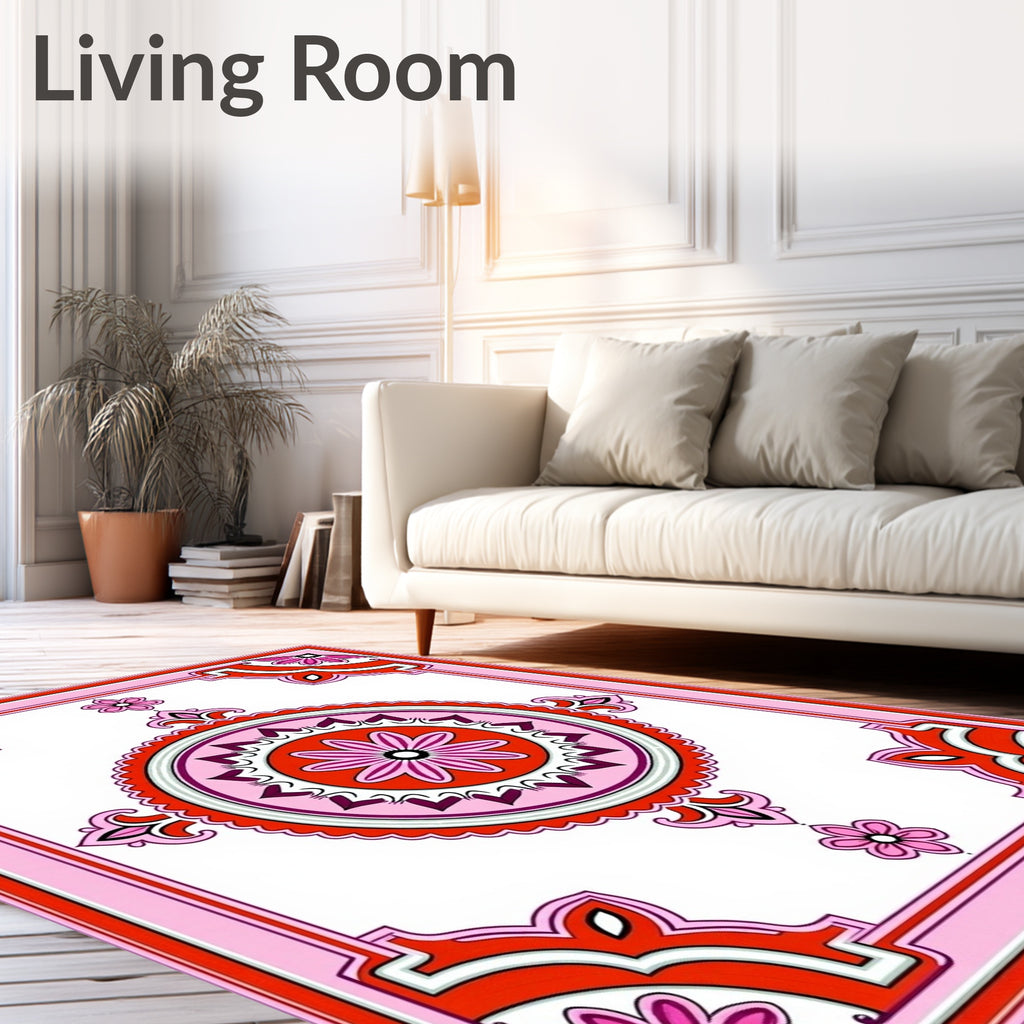 Vibrant Floral Mandala Border Design Rug