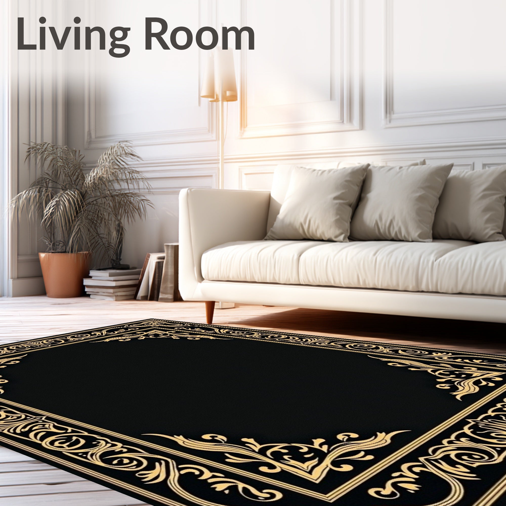 Ornate Golden Frame Pattern Rug