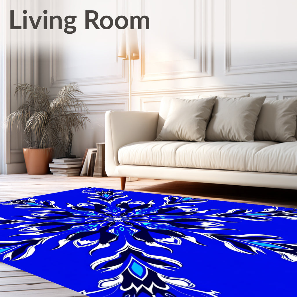 Bold Blue Intricate Floral Medallion Design Rug