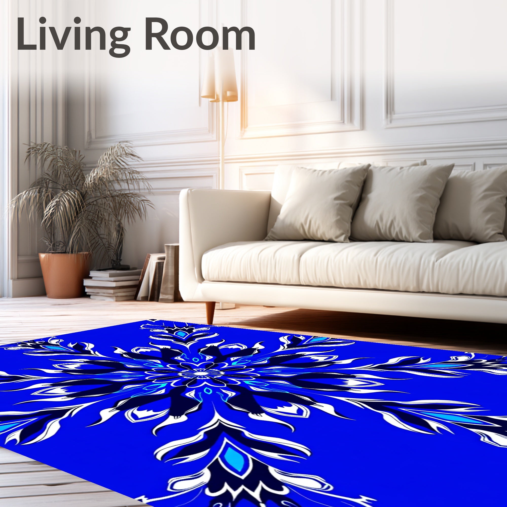 Bold Blue Intricate Floral Medallion Design Rug