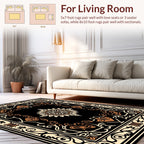 Ornate Floral Medallion Black Cream Rug