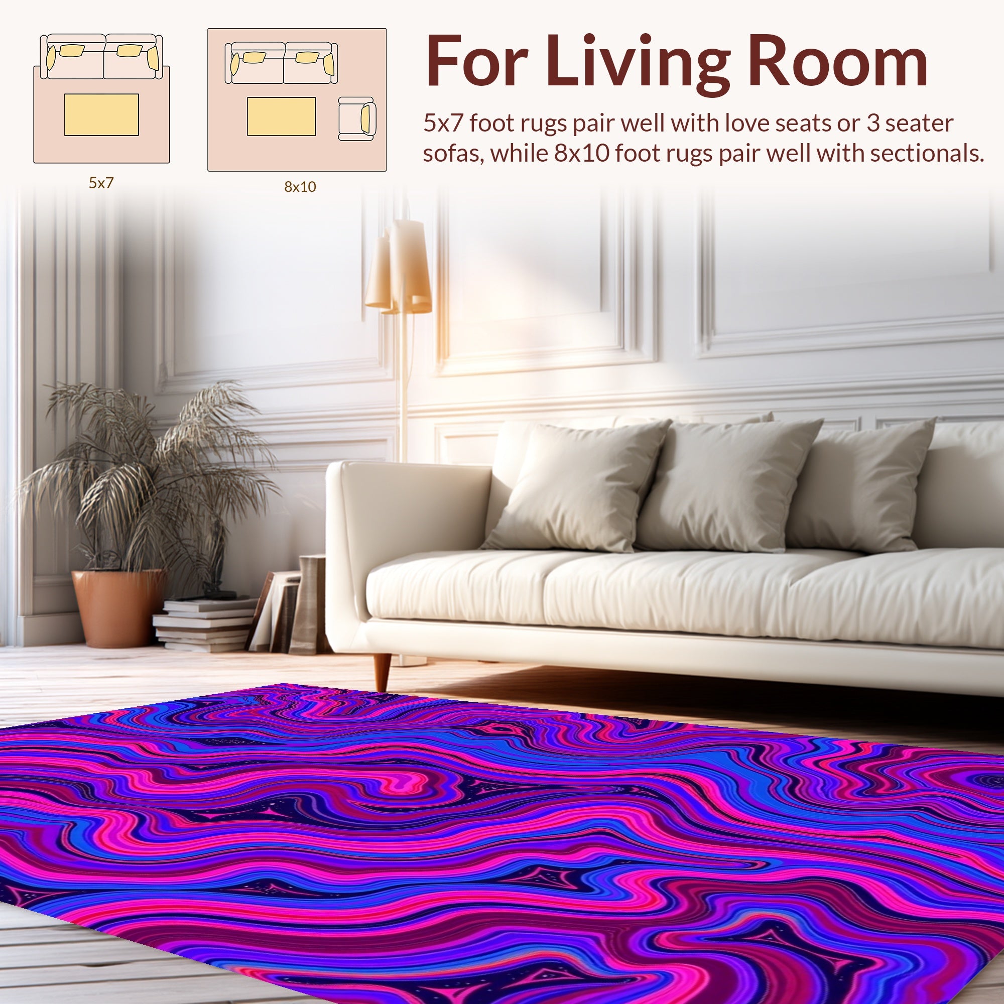 Vibrant Swirling Pink Blue Agate Pattern Rug