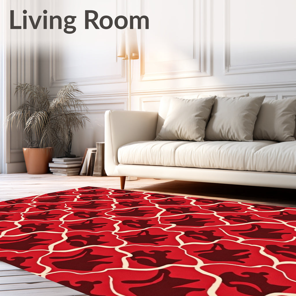 Bold Red Abstract Organic Pattern Rug