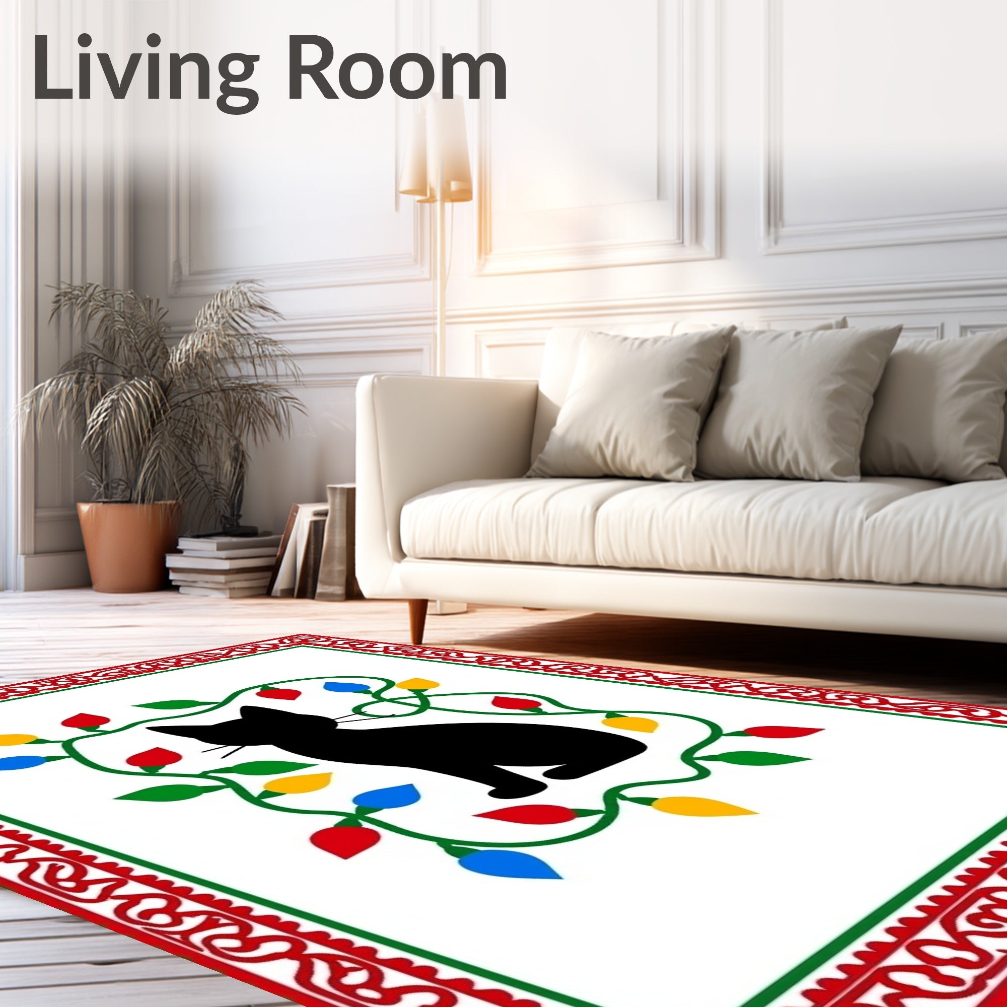 Festive Black Cat Lights Design Rug