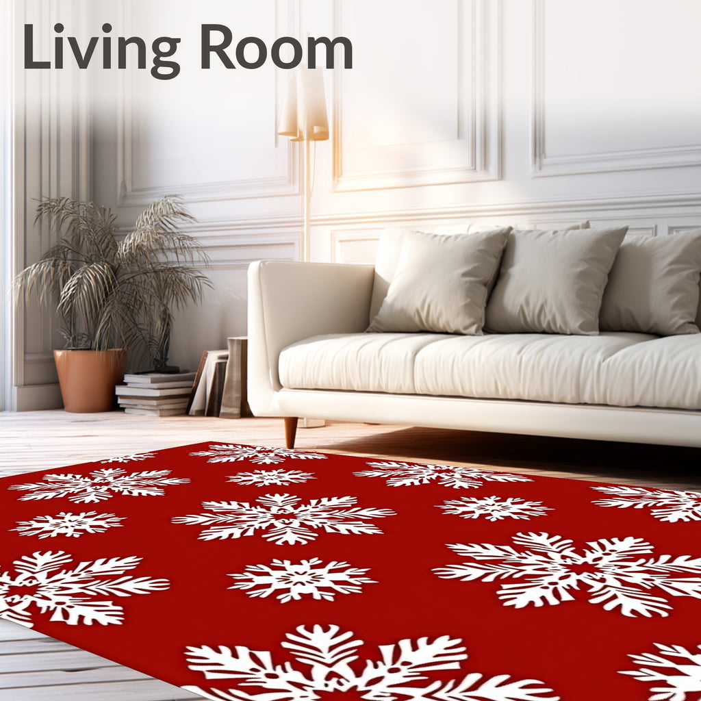 Red Snowflake Pattern Textile Rug