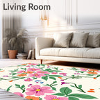 Drawn Floral Pattern with Pink and Orange Blooms Rug
