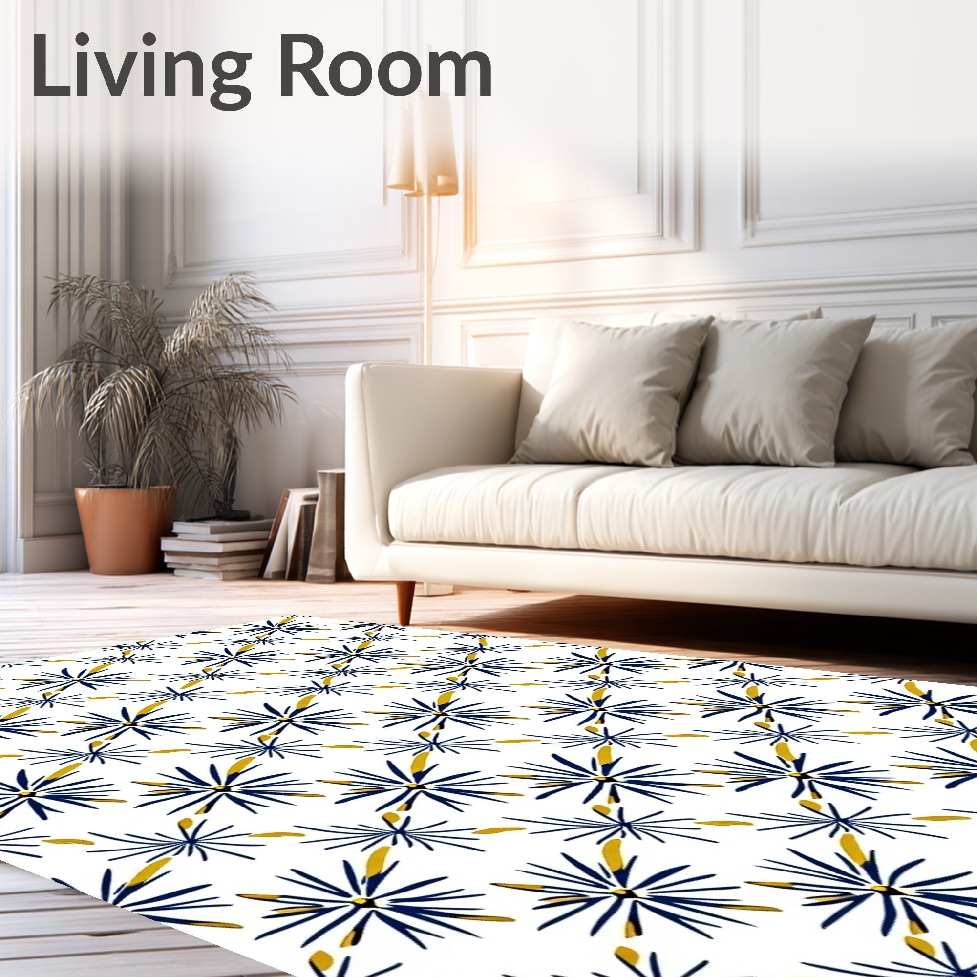 Navy Gold Starburst Scatter Rug