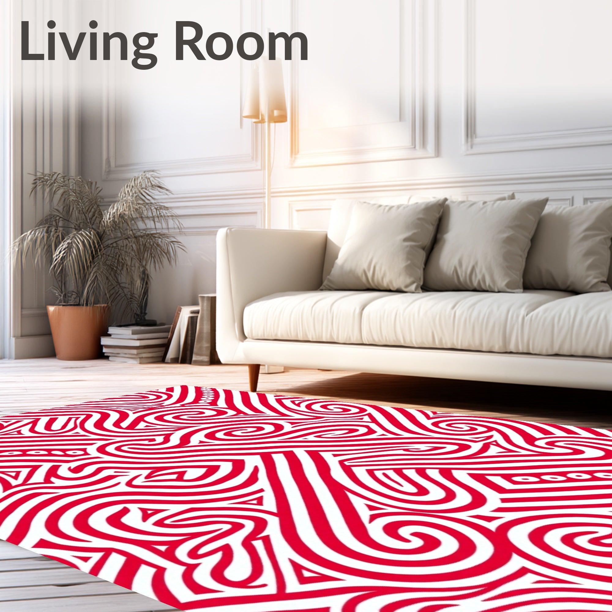 Bold Red Swirls Lines Pattern Rug