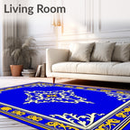 Regal Blue Gold Ornate Floral Design Rug