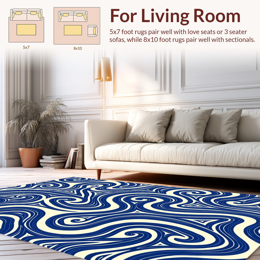 Abstract Swirl Patterned Deep Blue Rug