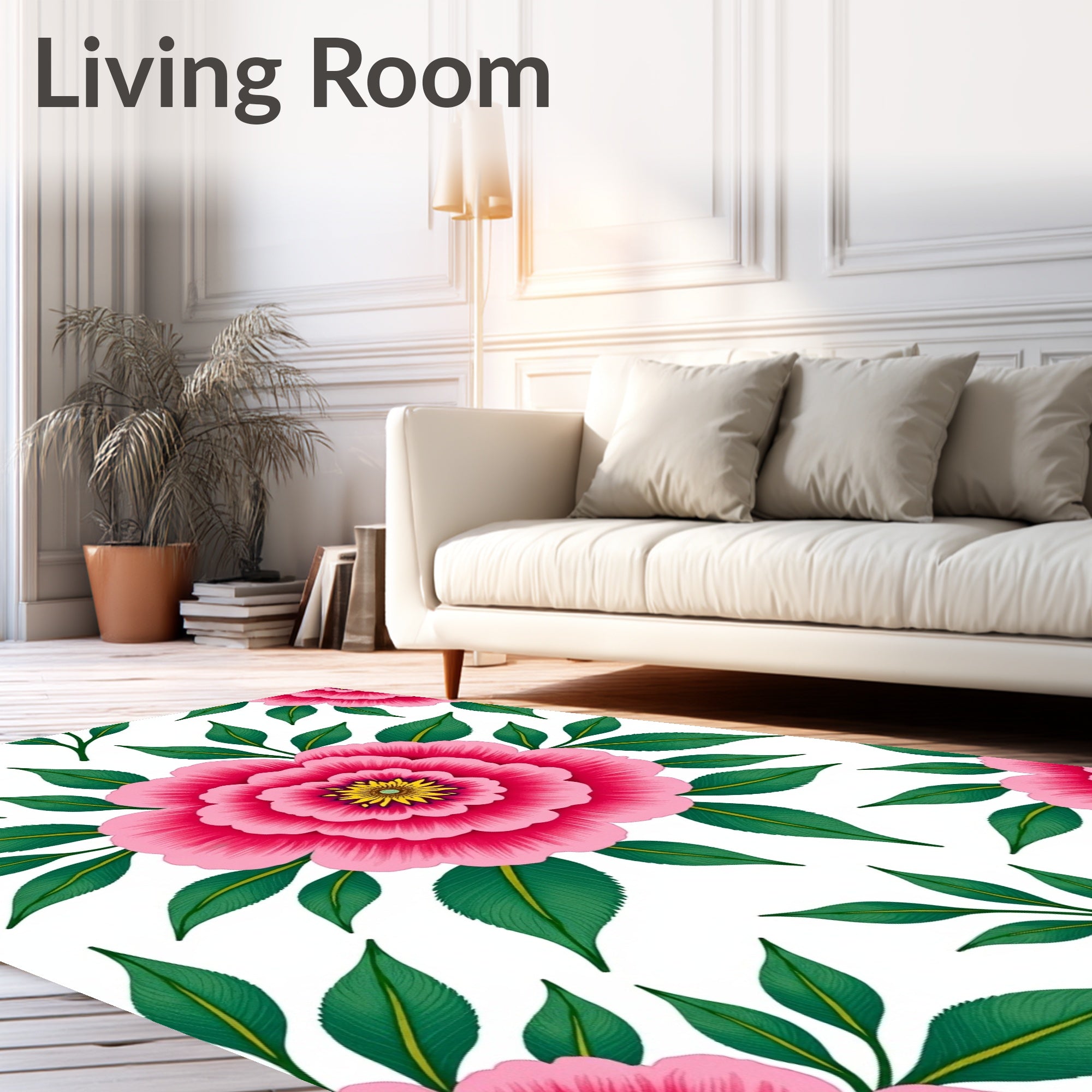 Vibrant Pink Floral Motif Pattern Rug