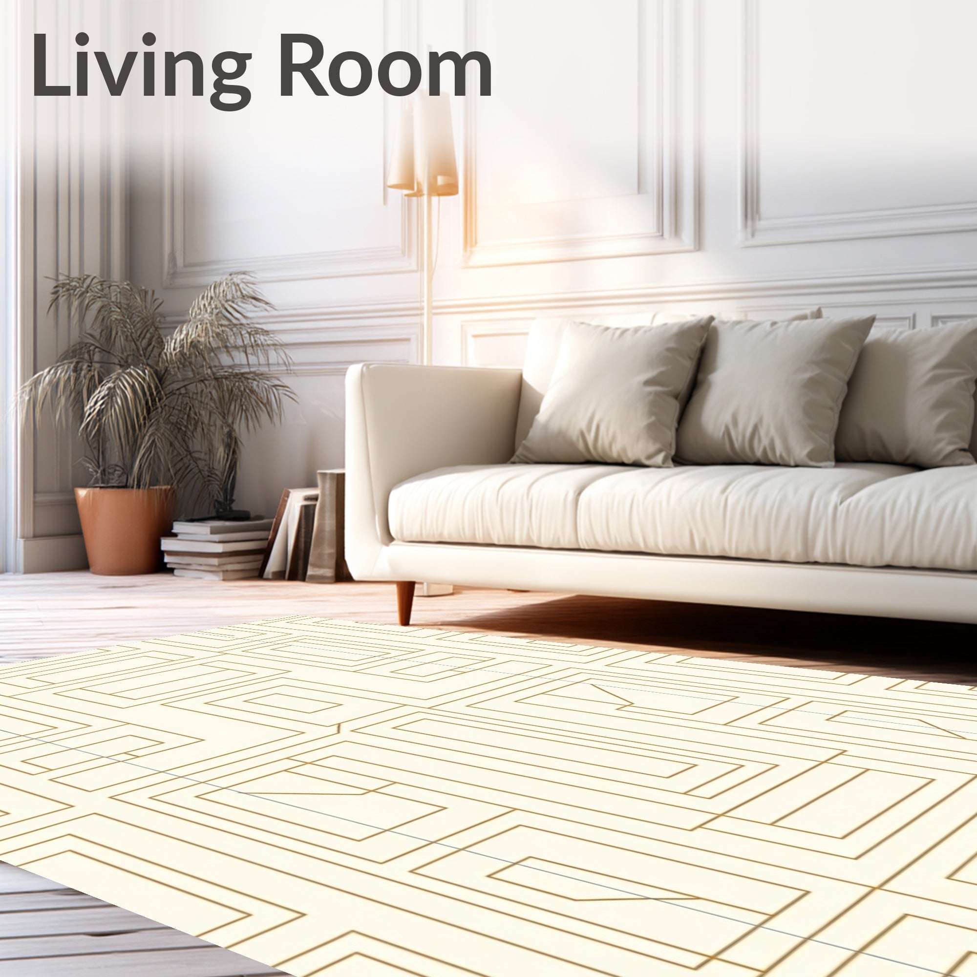 Golden Maze Lines Geometric Pattern Rug