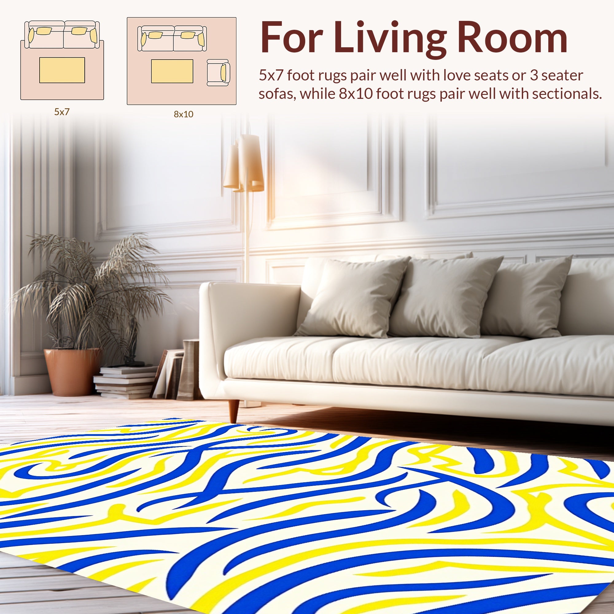 Intertwined Wavy Blue Yellow Strokes Rug