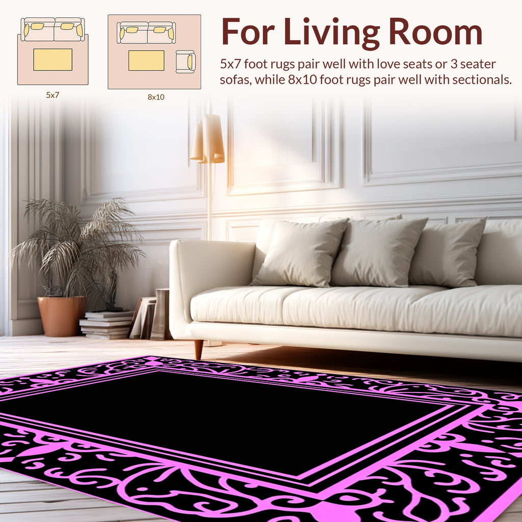 Ornate Pink Vine Scroll Design Rug