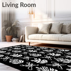 Bold White Leafy Pattern Rug