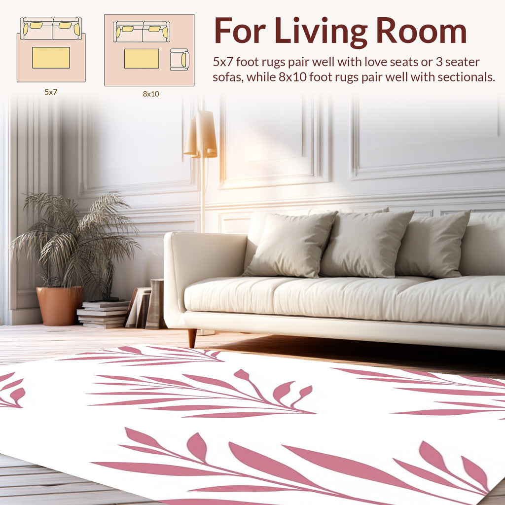 Modern Pink Leafy Branch Pattern Rug