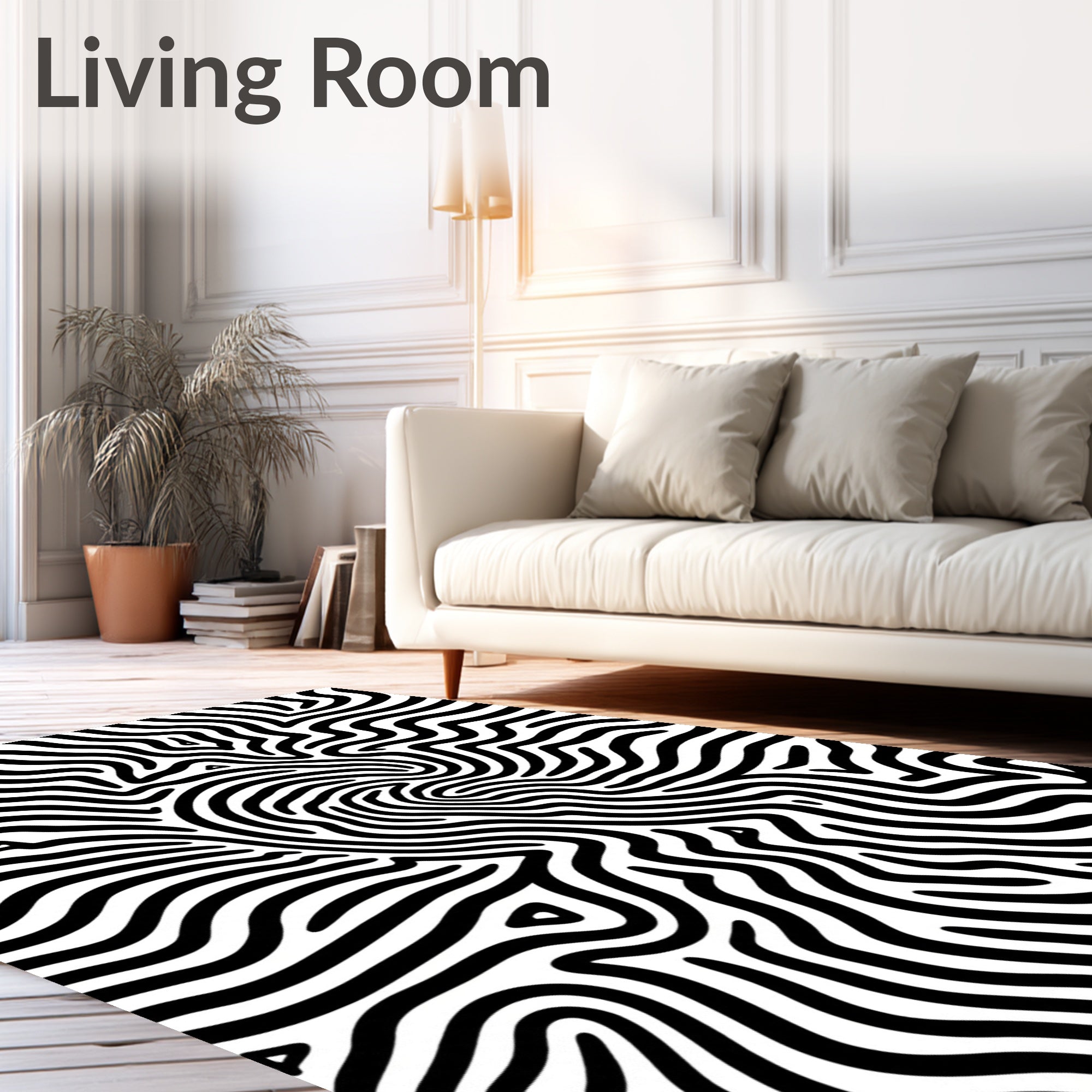 Monochrome Organic Wavy Pattern Rug