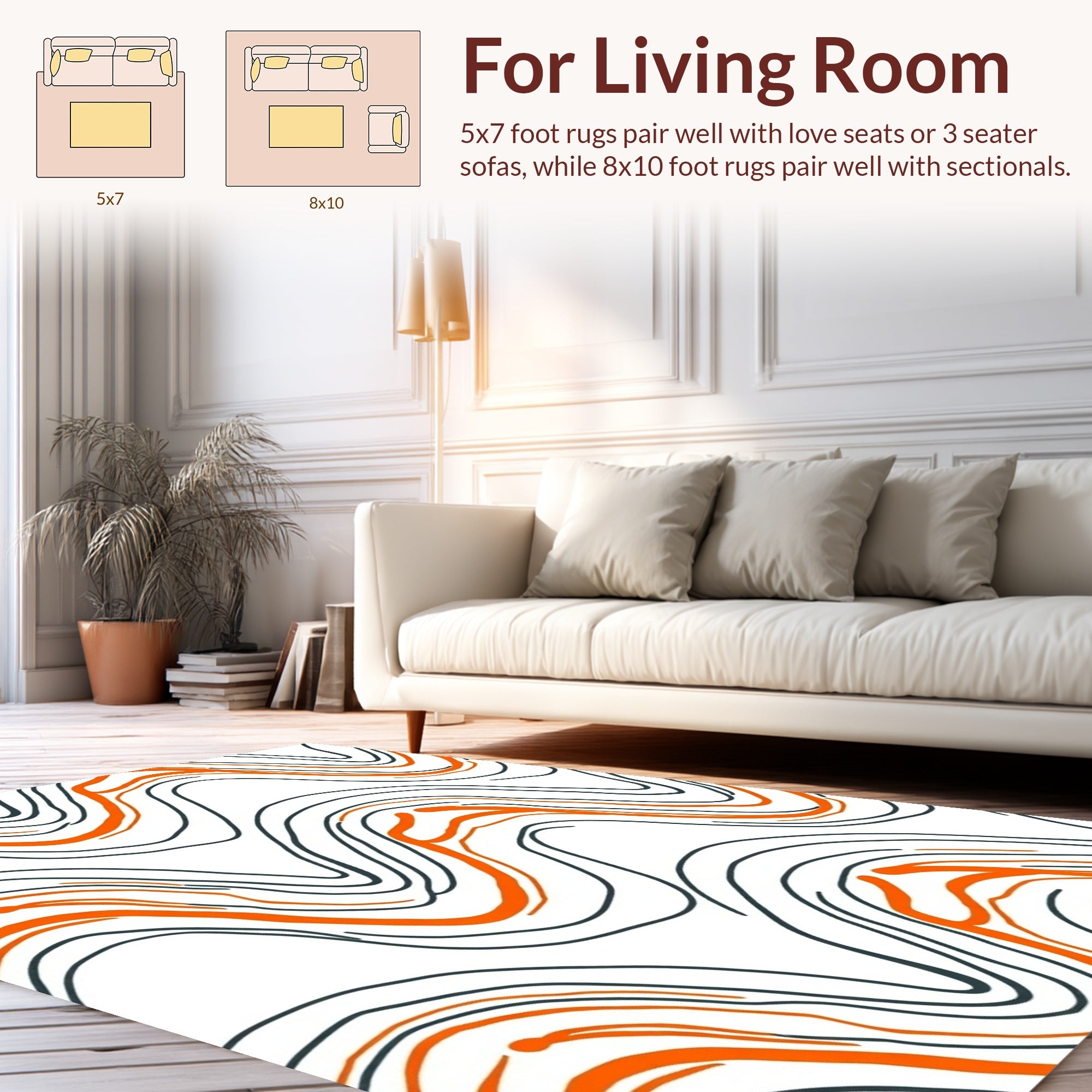 Organic Orange And Grey Wave Pattern Rug