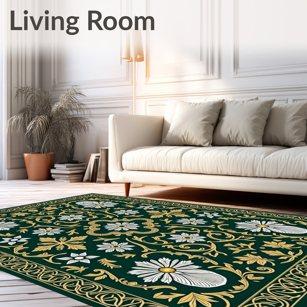 Ornate Floral Border With Daisies Rug