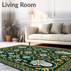 Ornate Floral Border With Daisies Rug