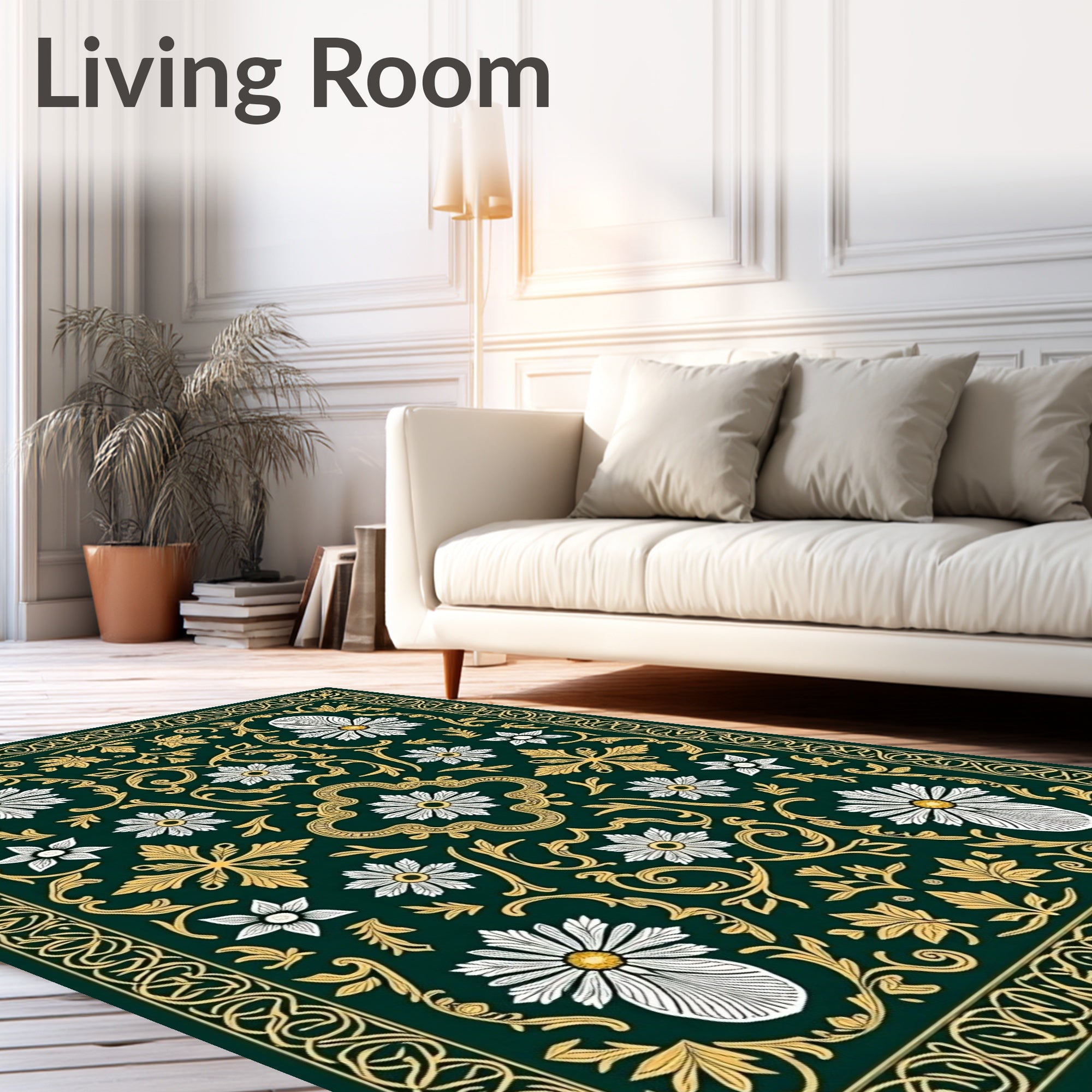 Ornate Floral Border With Daisies Rug