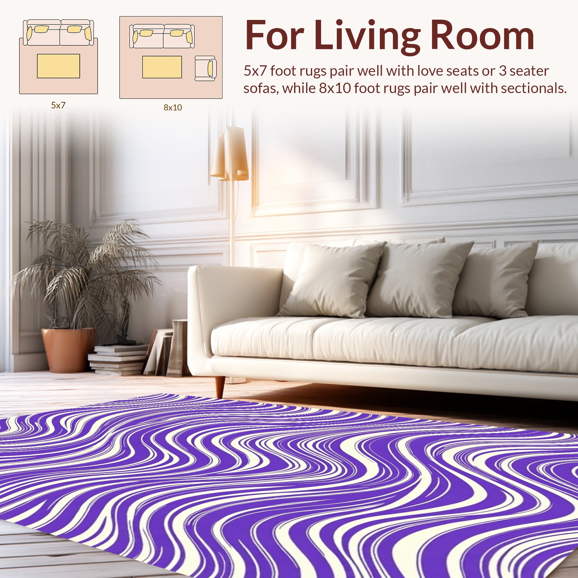 Modern Purple Cream Wavy Pattern Rug