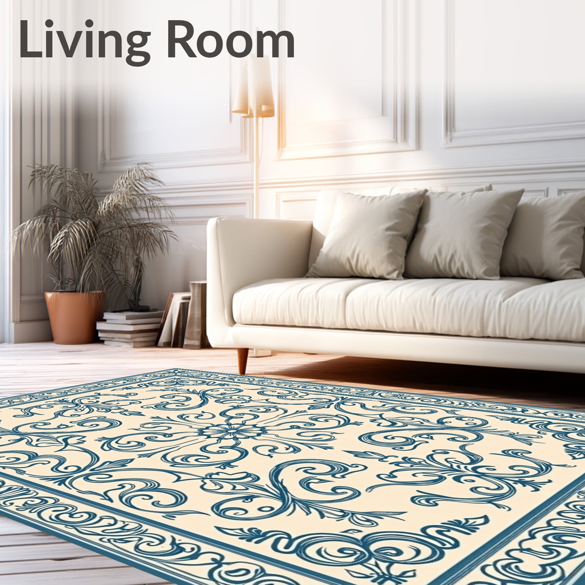 Classic Teal Floral Medallion Pattern Rug