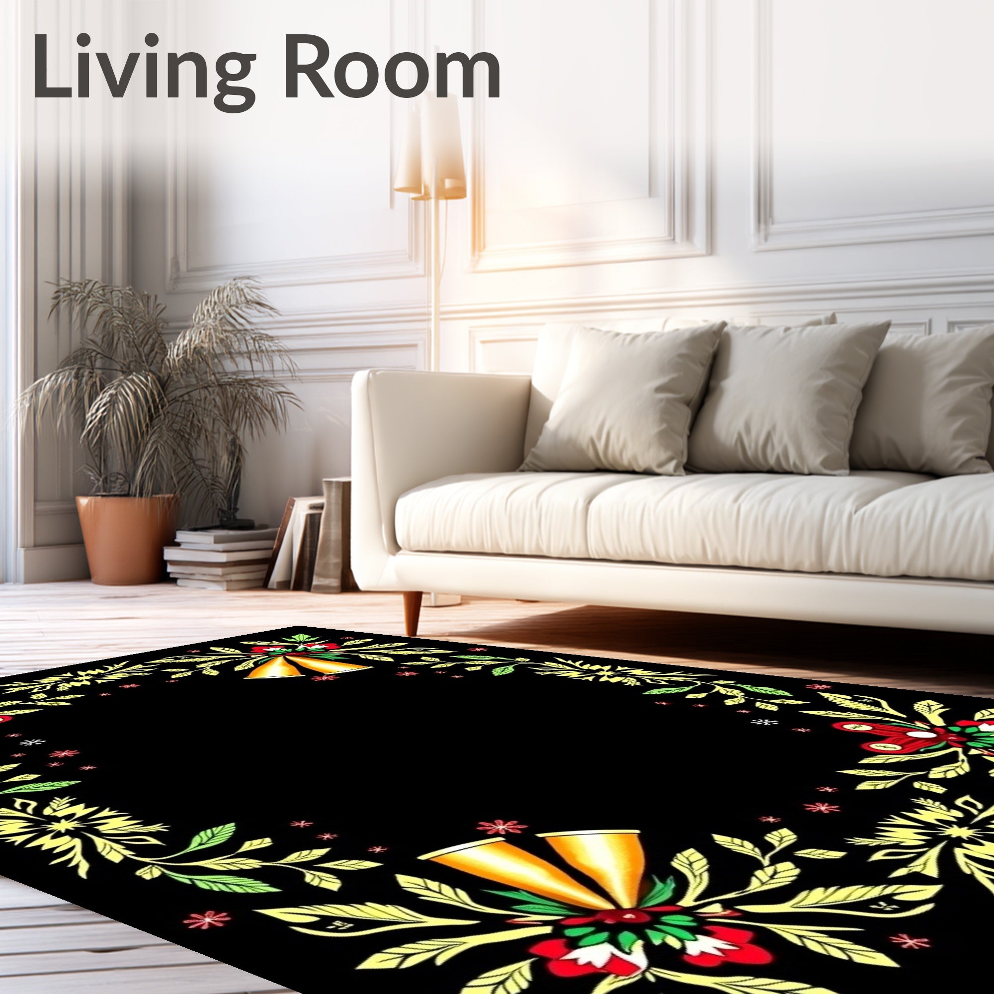 Elegant Floral Bells Festive Border Rug