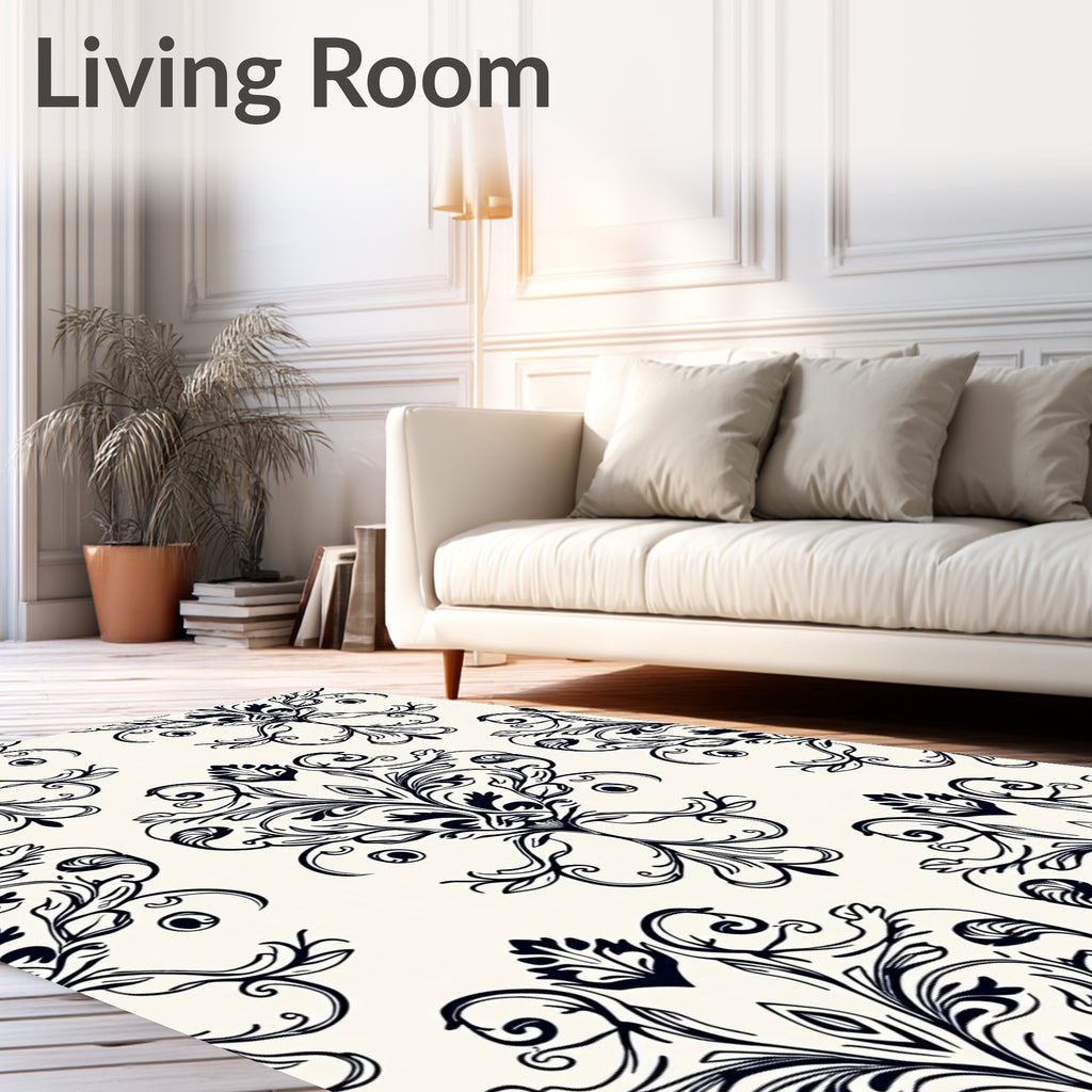 Classic Black Floral Damask Pattern Rug