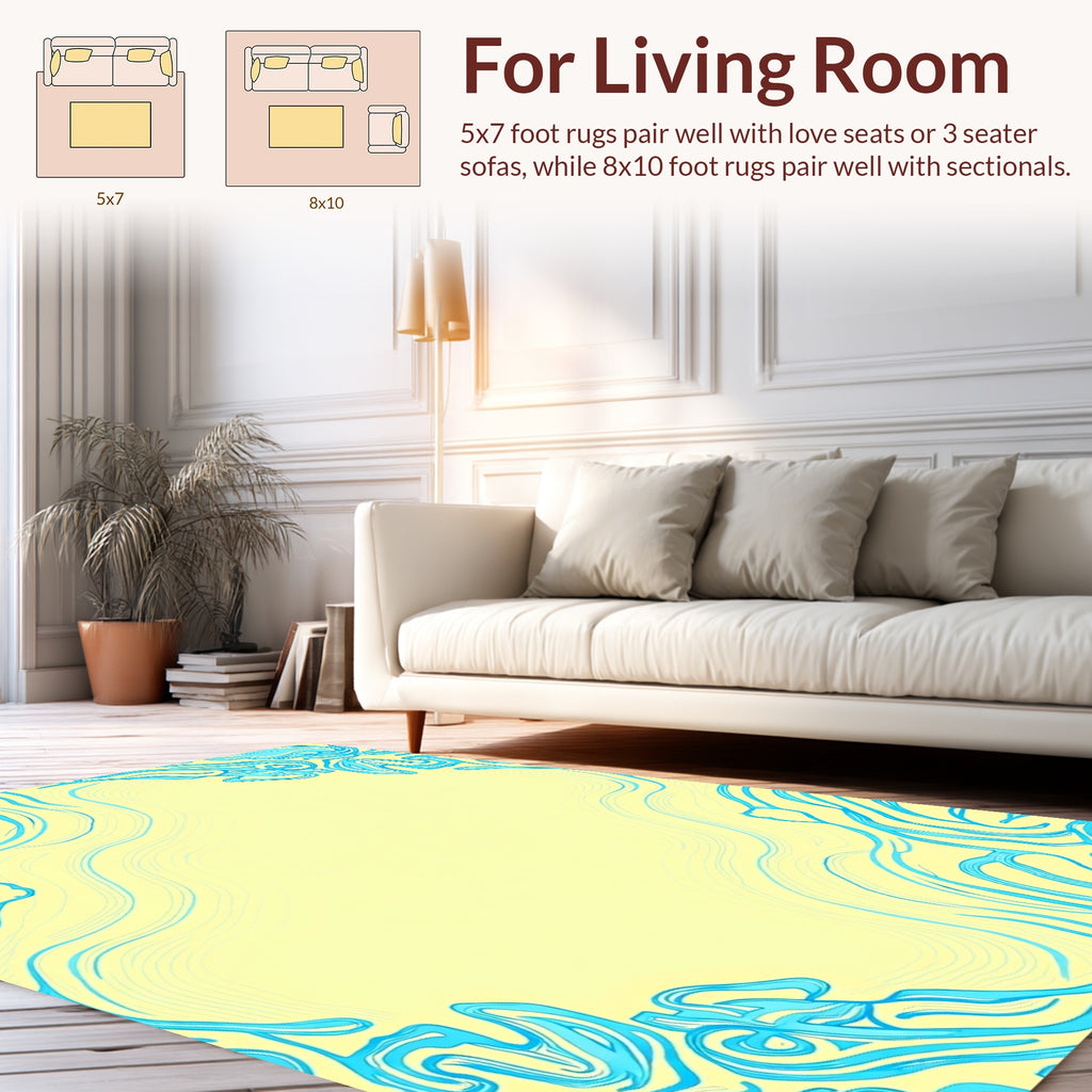 Wavy Blue Lines Abstract Design Rug