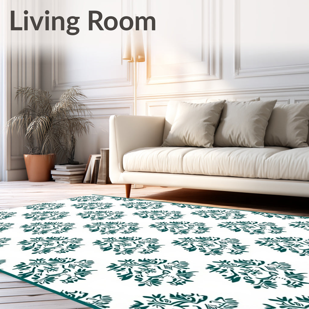 Deep Teal Abstract Floral Pattern Rug