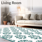 Deep Teal Abstract Floral Pattern Rug