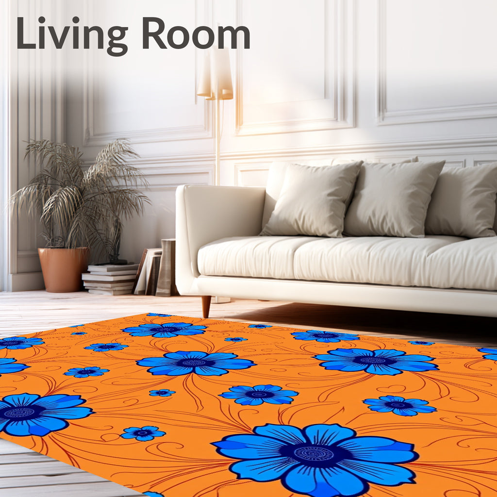 Bright Blue Floral Vines Rug