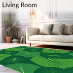 Green Leaf Outline Patterned Design Rug