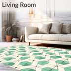 Geometric Mint Cream Hexagonal Pattern Rug
