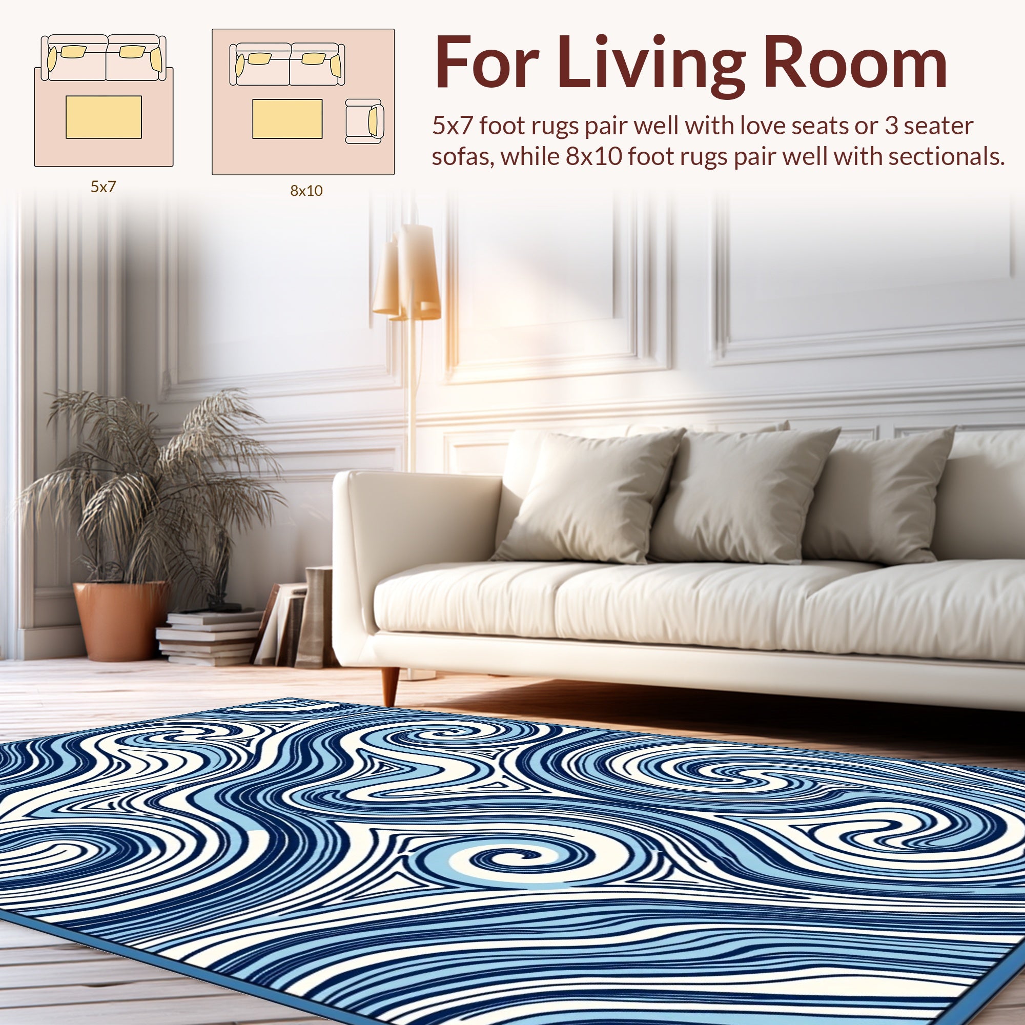 Abstract Navy Swirl Waves Rug