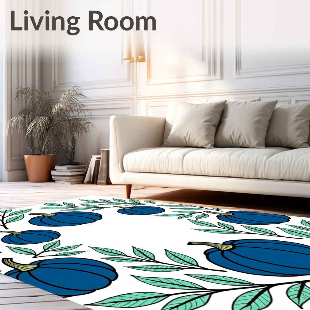 Deep Blue Pumpkin Vine Pattern Rug