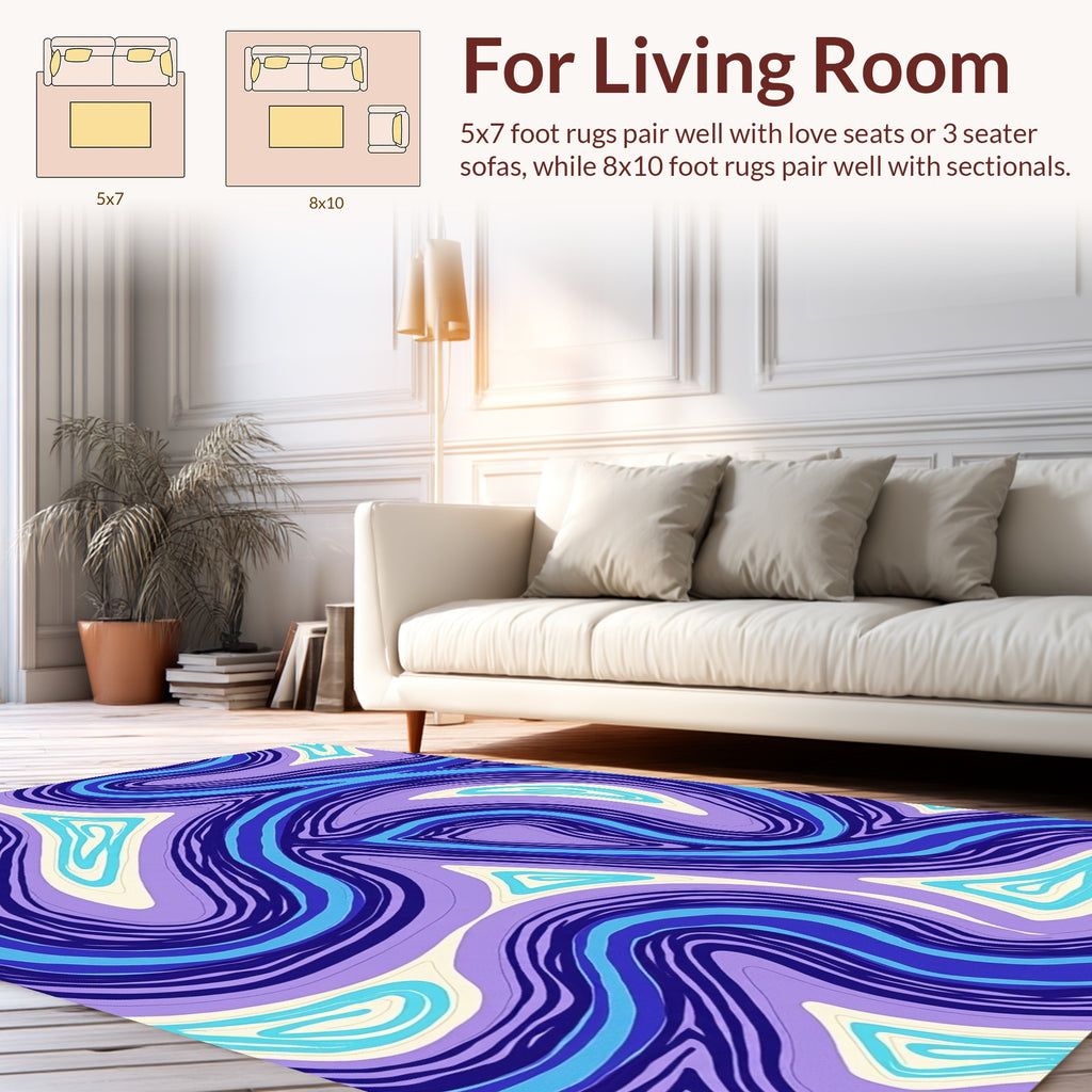 Abstract Swirls In Bold Blues Rug