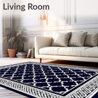 Navy White Interlocking Geometric Pattern Rug