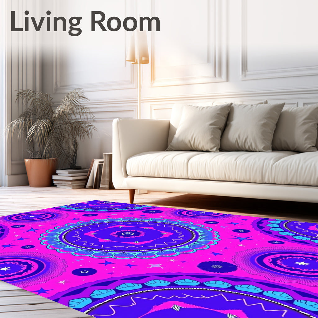Vibrant Pink Blue Mandala Stars Rug