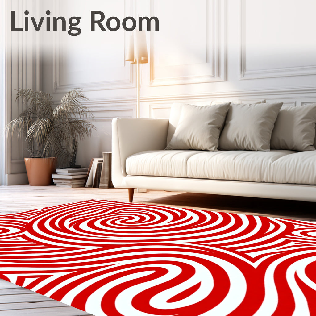 Crimson Swirls Abstract Stripe Rug