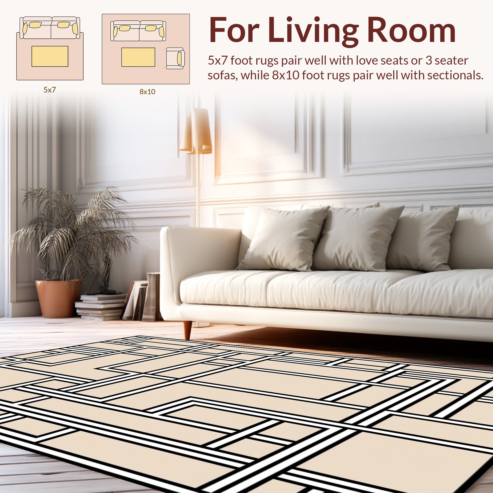 Abstract Geometric Cream Black Lines Rug