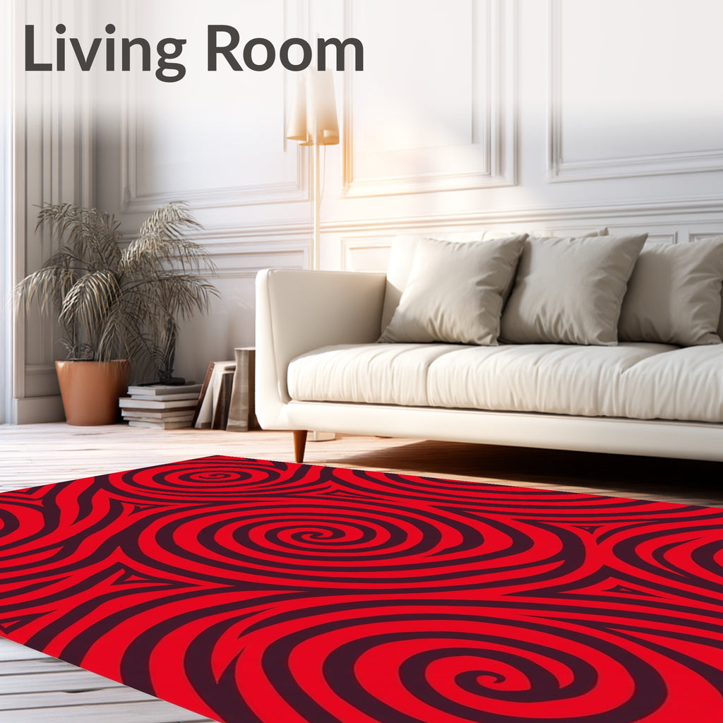 Bold Red Swirl Geometric Pattern Rug