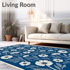 Classic Floral Patterned Indigo Rug