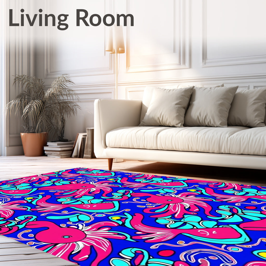 Bold Pink Octopus Aquatic Pattern Rug