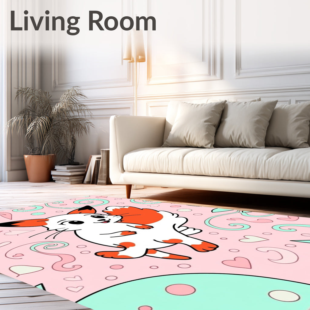 Cute Fox With Swirls Pattern Rug
