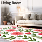 Coral Flower And Greenery Pattern Rug