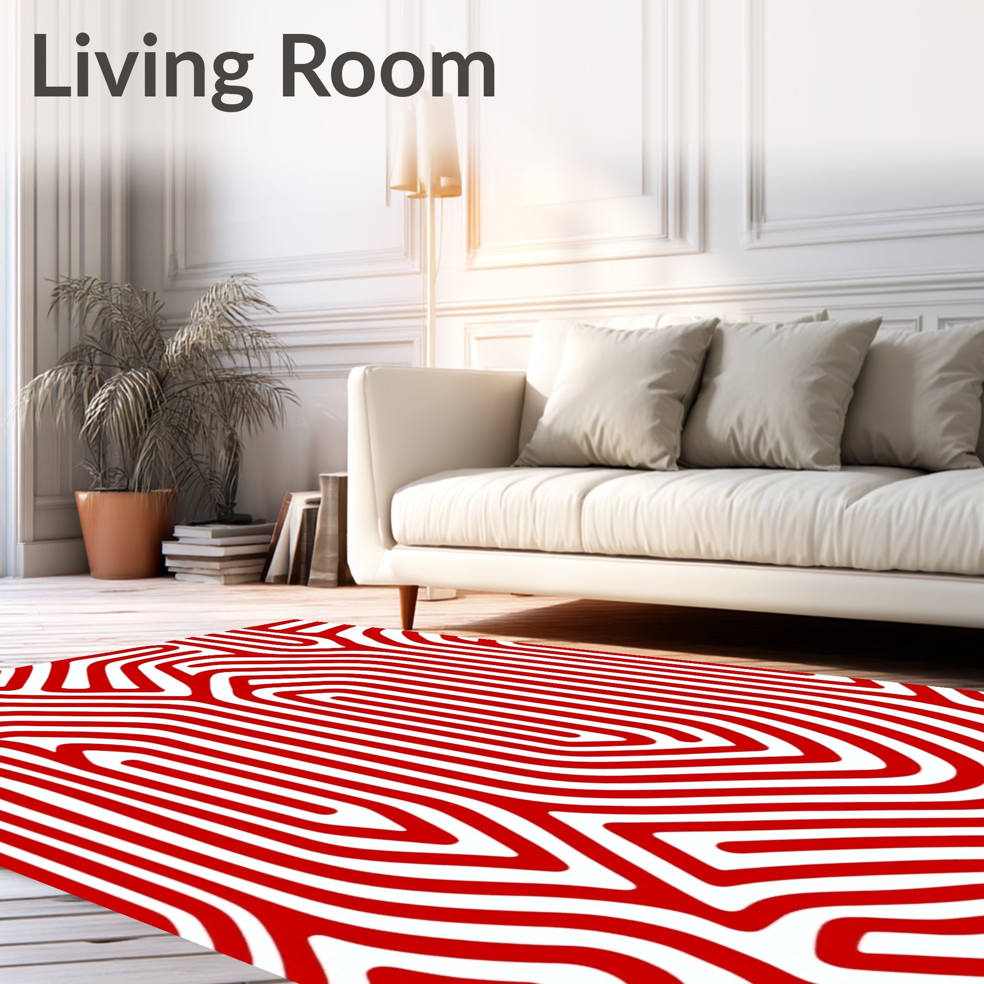 Crimson White Abstract Maze Rug