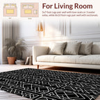 Bold Black White Linear Block Pattern Rug